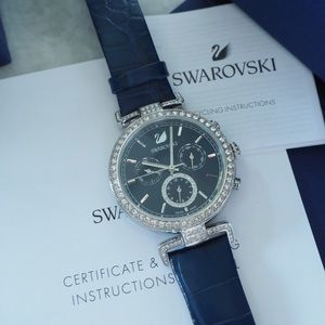 Swarovski Era Journey Watch
Leather strap, Blue, Stainless steel